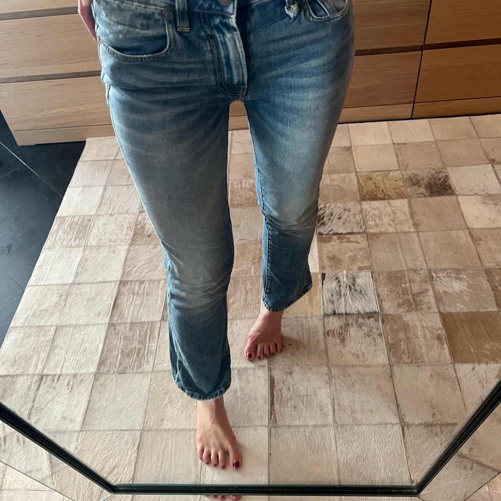 R13 Blue Flare Wide Leg Jeans
